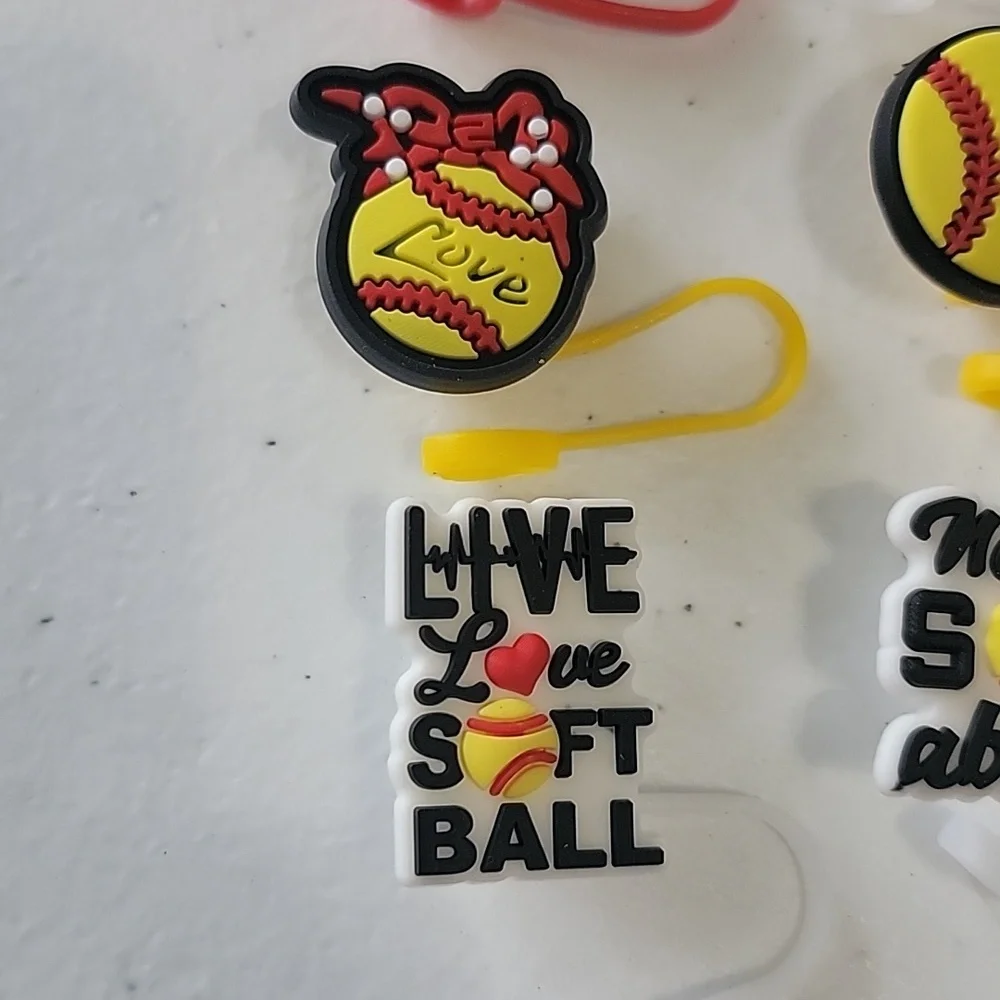 Softball Straw Toppers - Picture 3 of 6